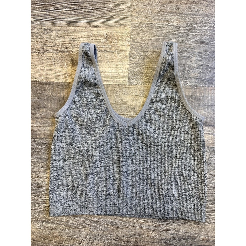 Colsie‎ Gray Ribbed Deep V Neck Cropped Tank Lounge Stretchy Soft Top Large
